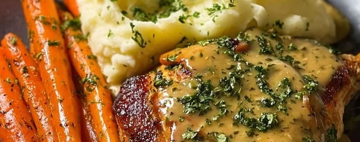 Creamy Herb Chicken with Mashed Potatoes & Glazed Carrots