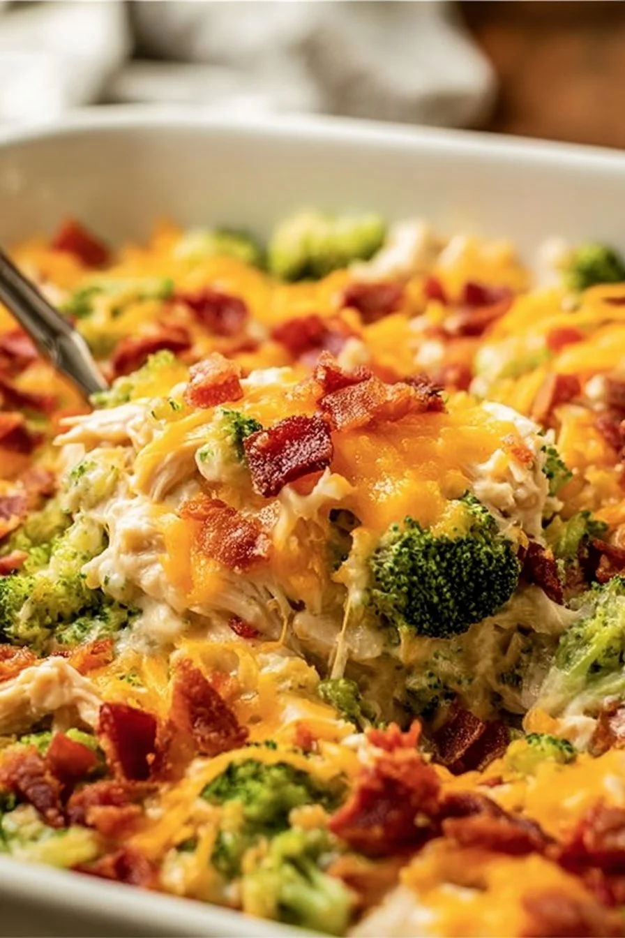 Creamy Low Carb Chicken Casserole 5 Creamy low carb chicken casserole with vegetables in a baking dish