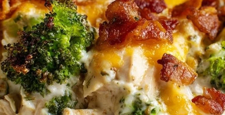Creamy Low Carb Chicken Casserole with Broccoli and Bacon