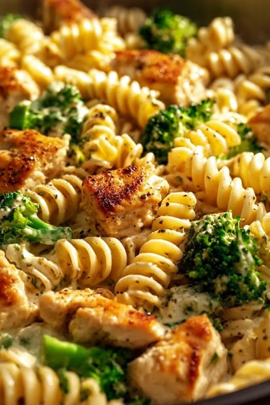 Creamy Rotisserie Chicken Broccoli Pasta 4 Creamy rotisserie chicken broccoli pasta dish with a rich sauce.