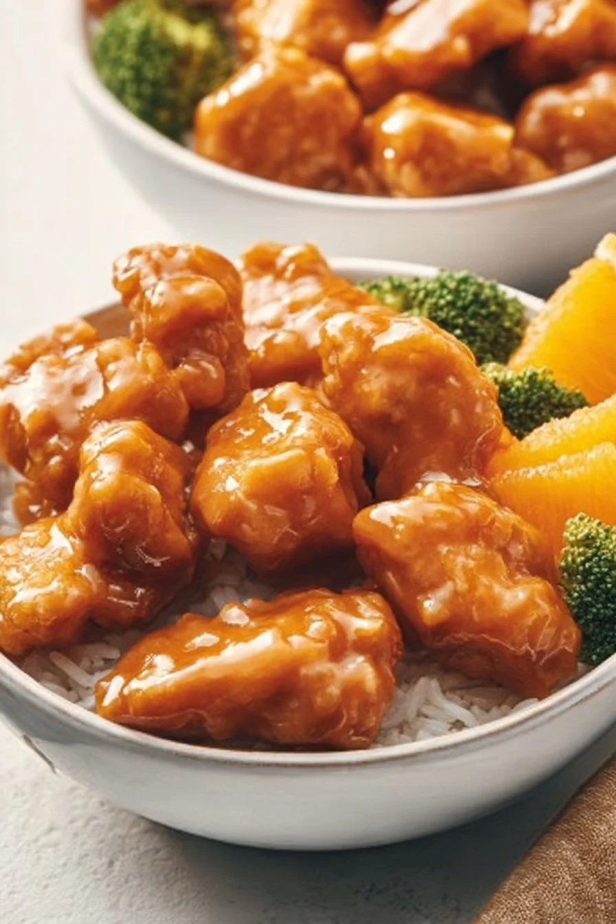 Crispy Air Fryer Orange Chicken 4 Crispy Air Fryer Orange Chicken served with garnish