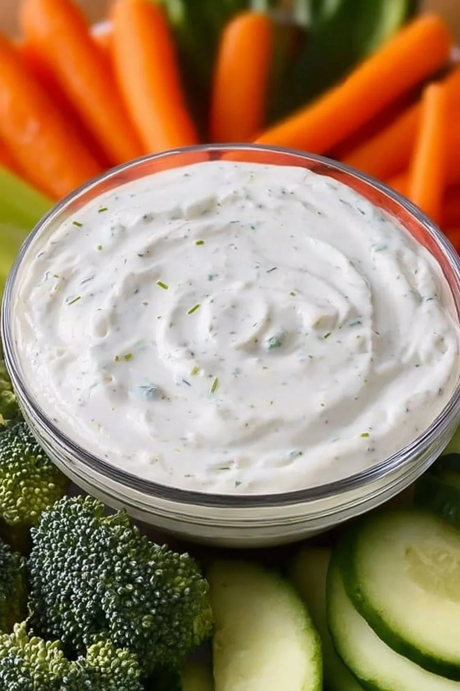 Delicious veggie platter dip served with fresh vegetables