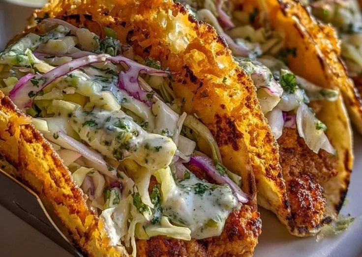 Dill Pickle Ranch Smash Chicken Tacos with Crispy Cheese Delight