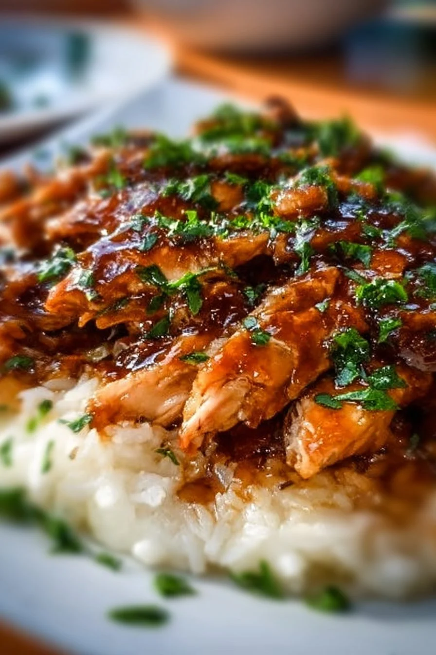 Crockpot teriyaki chicken dish served in a bowl with vegetables