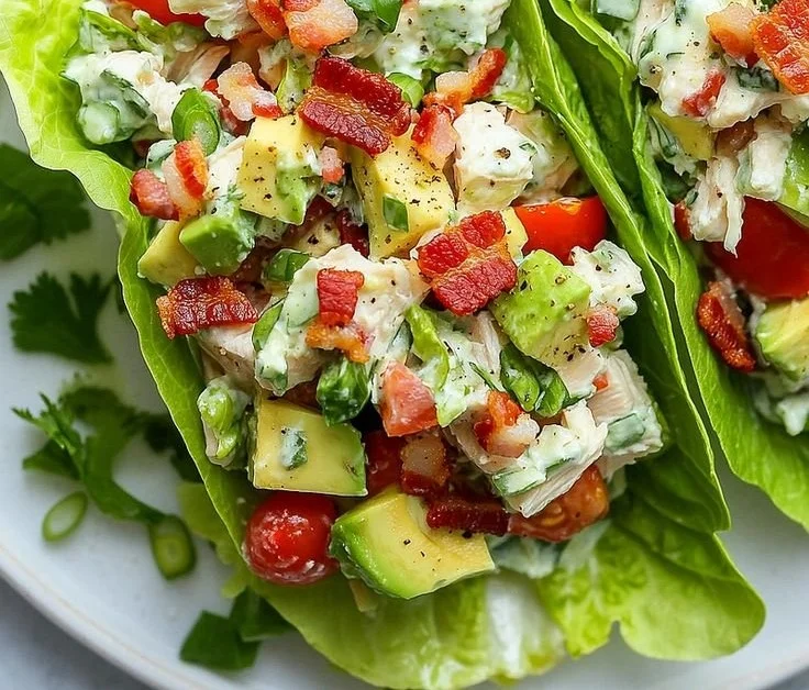 Easy Lunch BLT Chicken Salad Lettuce Wraps