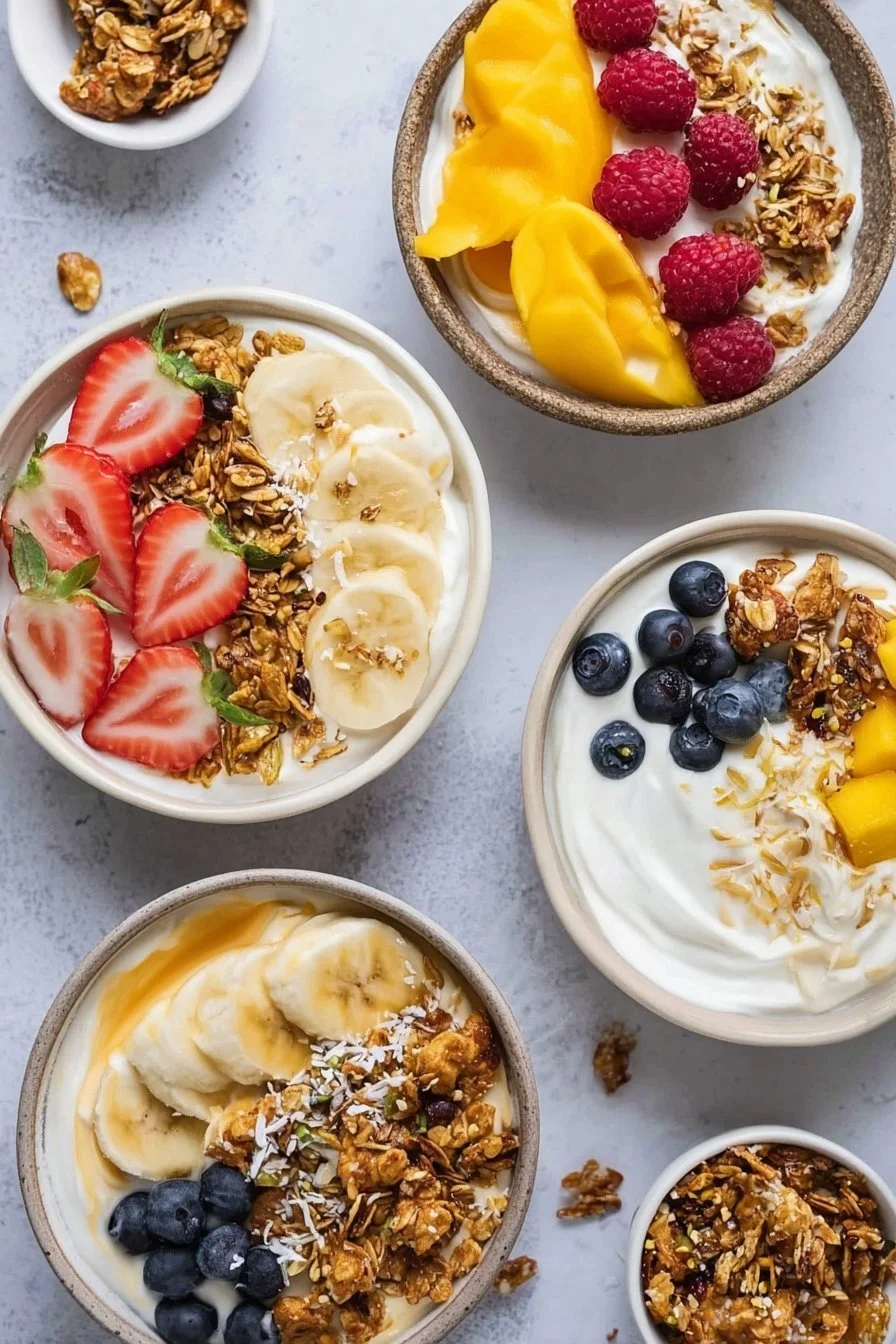 Easy Yogurt Granola Bowls 1 Delicious easy yogurt granola bowls topped with fresh fruits and nuts