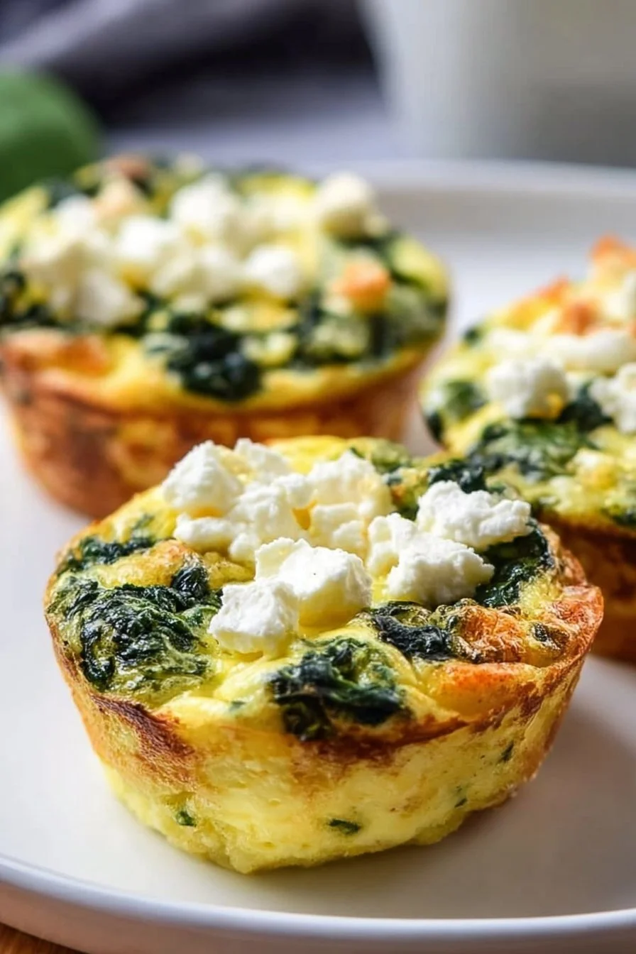 Healthy Egg Muffins with Spinach and Feta in a muffin tin