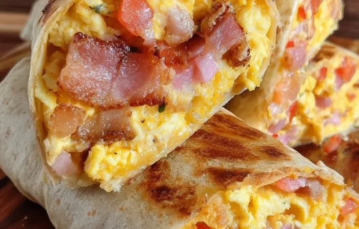 Fluffy Bacon and Egg Breakfast Burritos