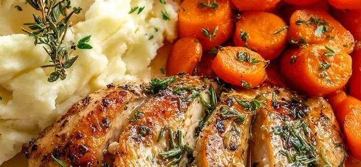 Garlic Herb Chicken with Mashed Potatoes and Glazed Carrots