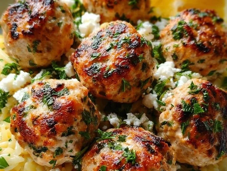 Greek Chicken Meatballs with Lemon Orzo 5 Greek Chicken Meatballs with Lemon Orzo