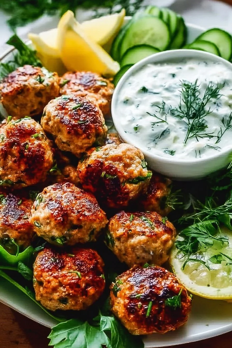 Greek Chicken Meatballs with Tzatziki Sauce 6 Greek Chicken Meatballs with Tzatziki Sauce