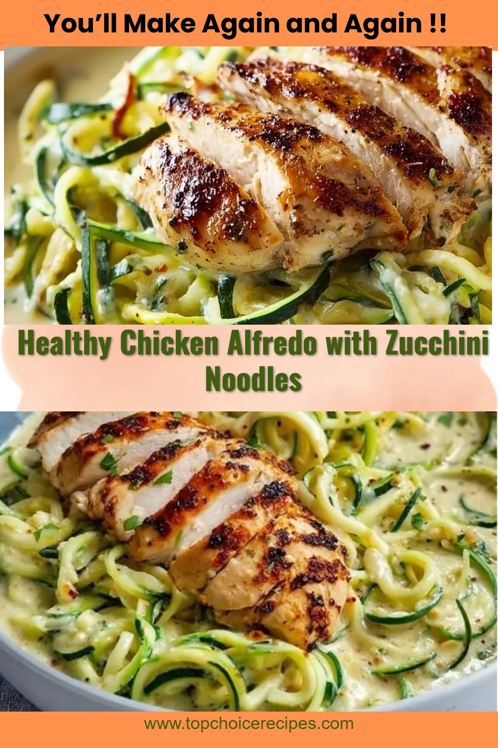 Healthy Chicken Alfredo with Zucchini Noodles