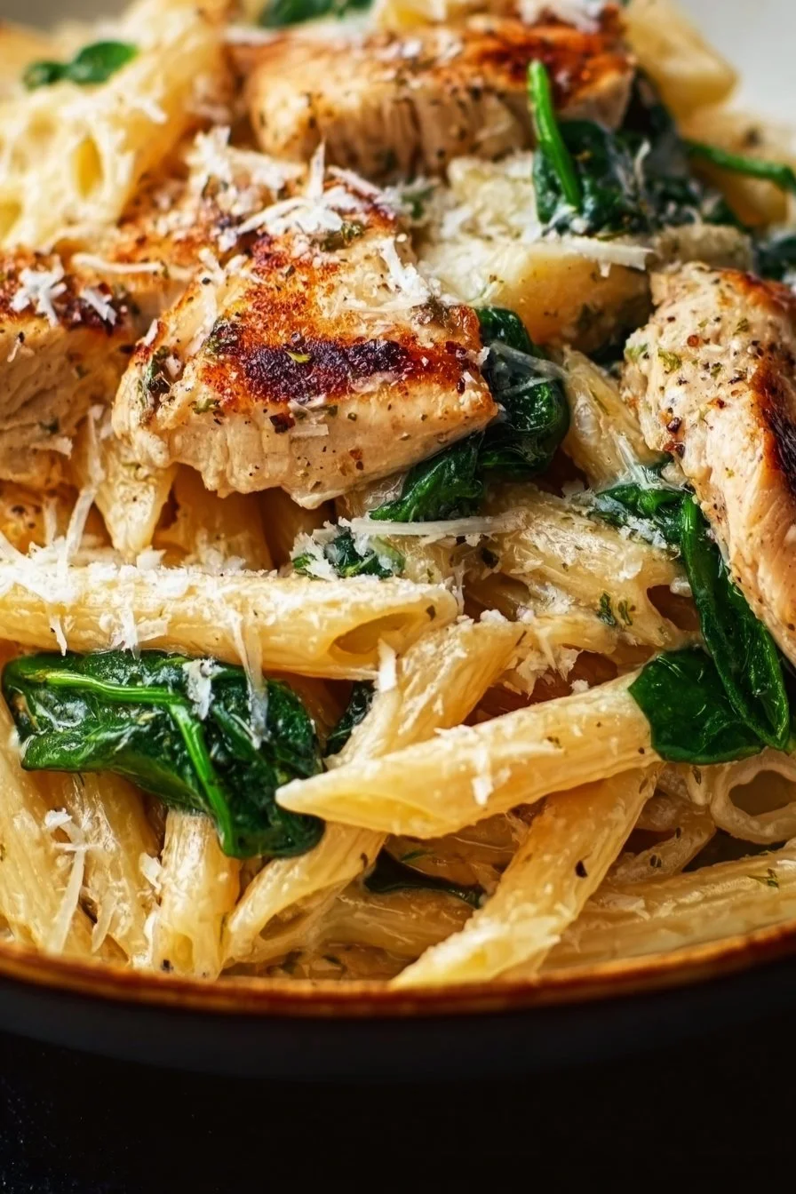 Healthy Garlic Parmesan Chicken Pasta 5 Healthy Garlic Parmesan Chicken Pasta dish served in a bowl with fresh herbs.