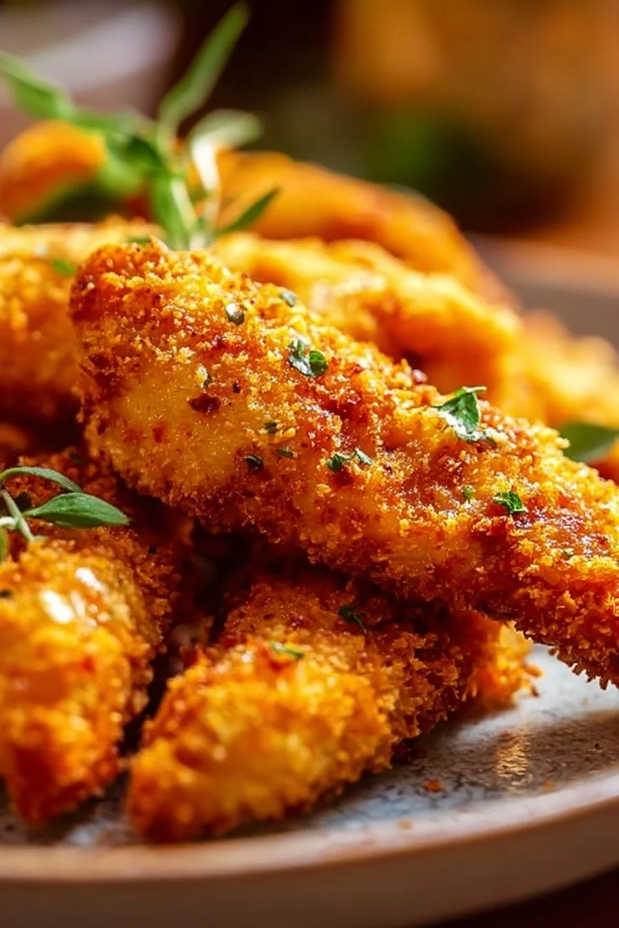 Homemade Baked Chicken Tenders 5 Delicious homemade baked chicken tenders on a plate