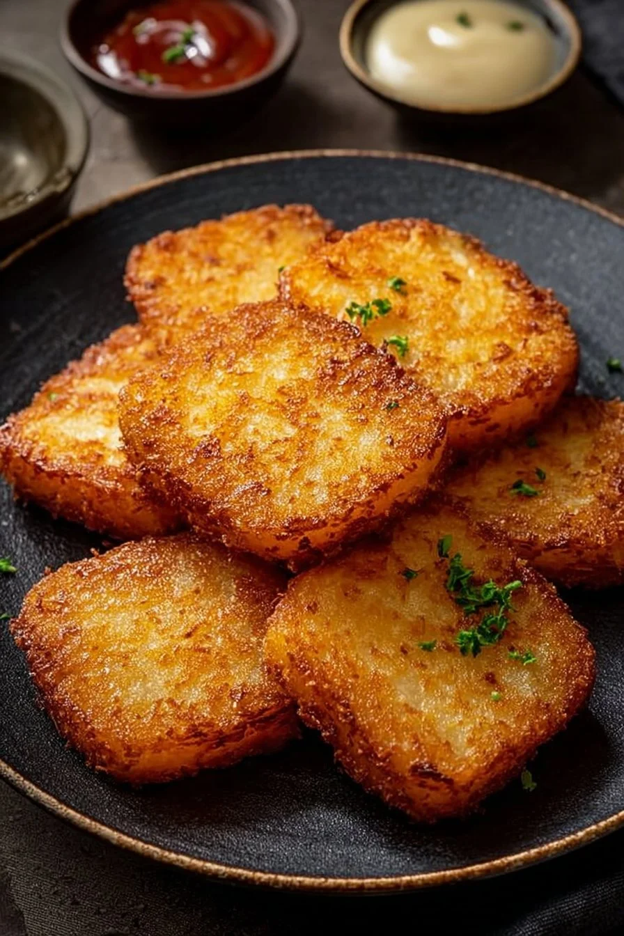 Crispy homemade hash browns served on a plate