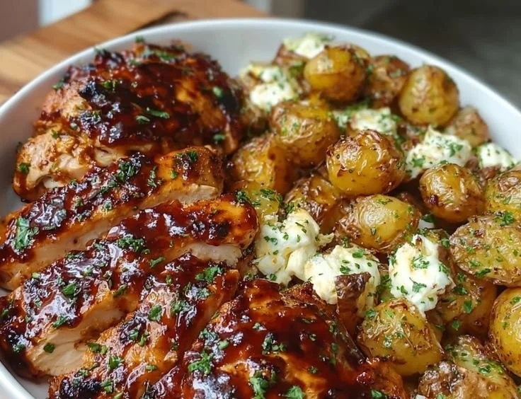 Honey BBQ Chicken with Garlic Potatoes