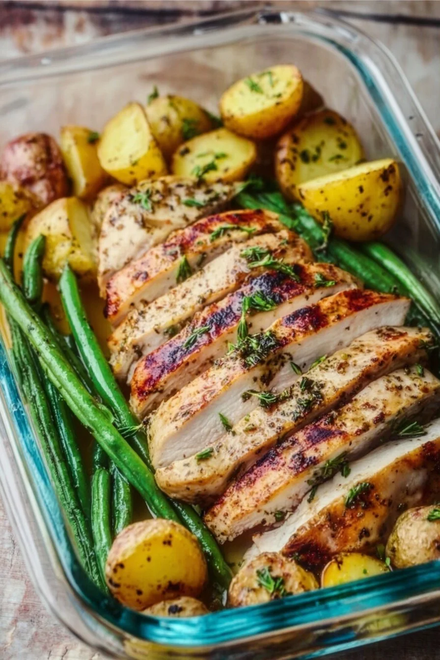 Lemon Garlic Chicken Meal Prep 4 Lemon Garlic Chicken recipe for meal prep with vibrant lemon slices and garlic cloves.