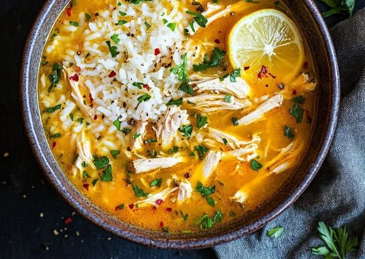 Lemon Ginger Turmeric Chicken and Rice Soup