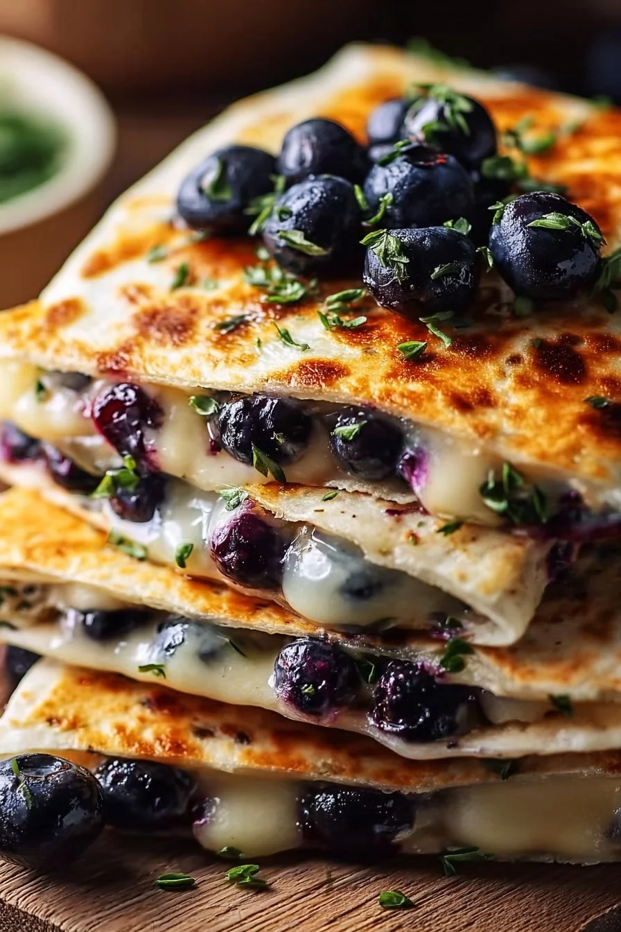 Blueberry breakfast quesadillas served on a plate