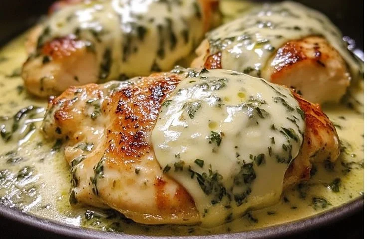 Mozzarella Chicken in Basil Cream Sauce