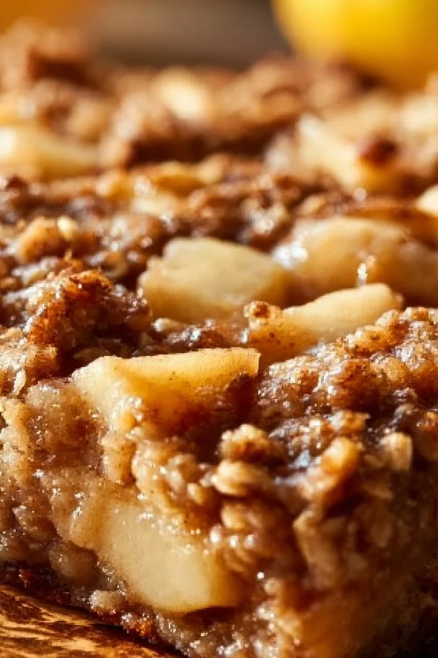 Delicious oatmeal apple breakfast bake topped with fresh apples and cinnamon