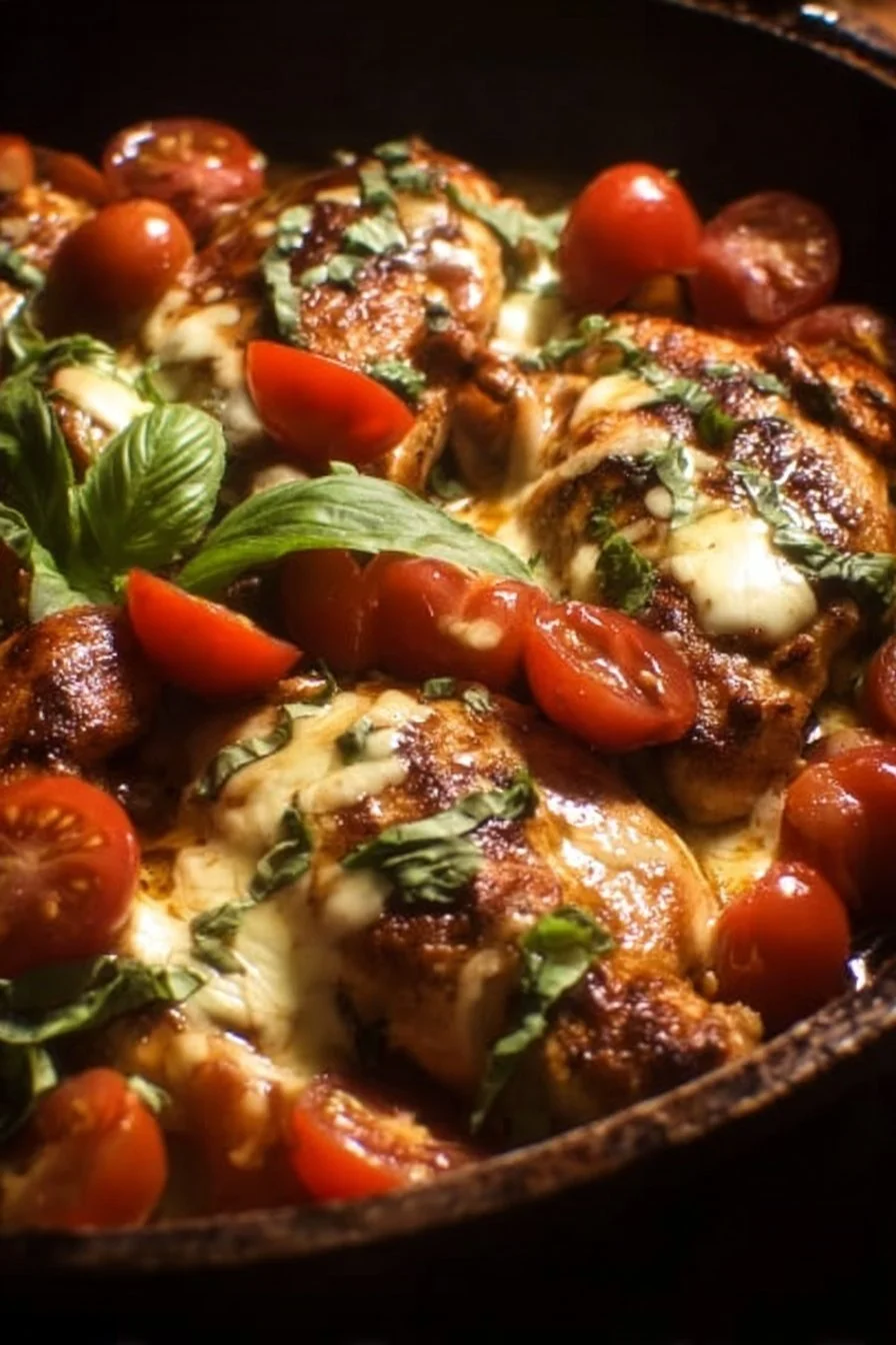 One-Pan Juicy Chicken cooked in rich balsamic sauce on a plate