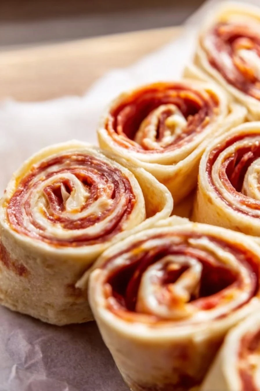 Delicious Pepperoni Pinwheels served on a platter, perfect for snacks or appetizers.