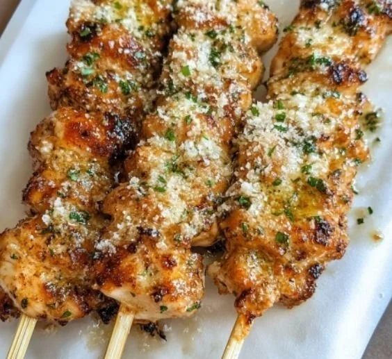 Delicious Ranch Garlic Parmesan Chicken Skewers ready to serve.