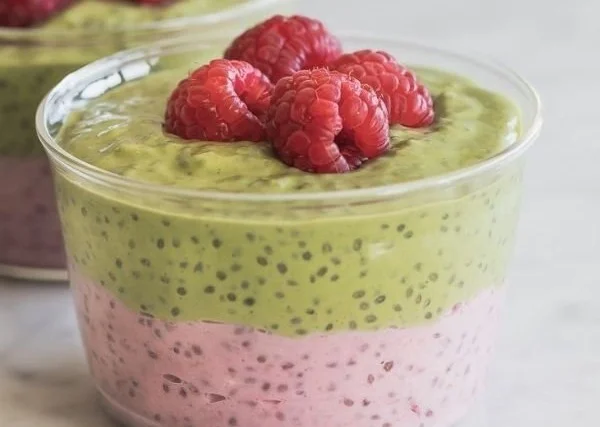 Raspberry Matcha Chia Pudding