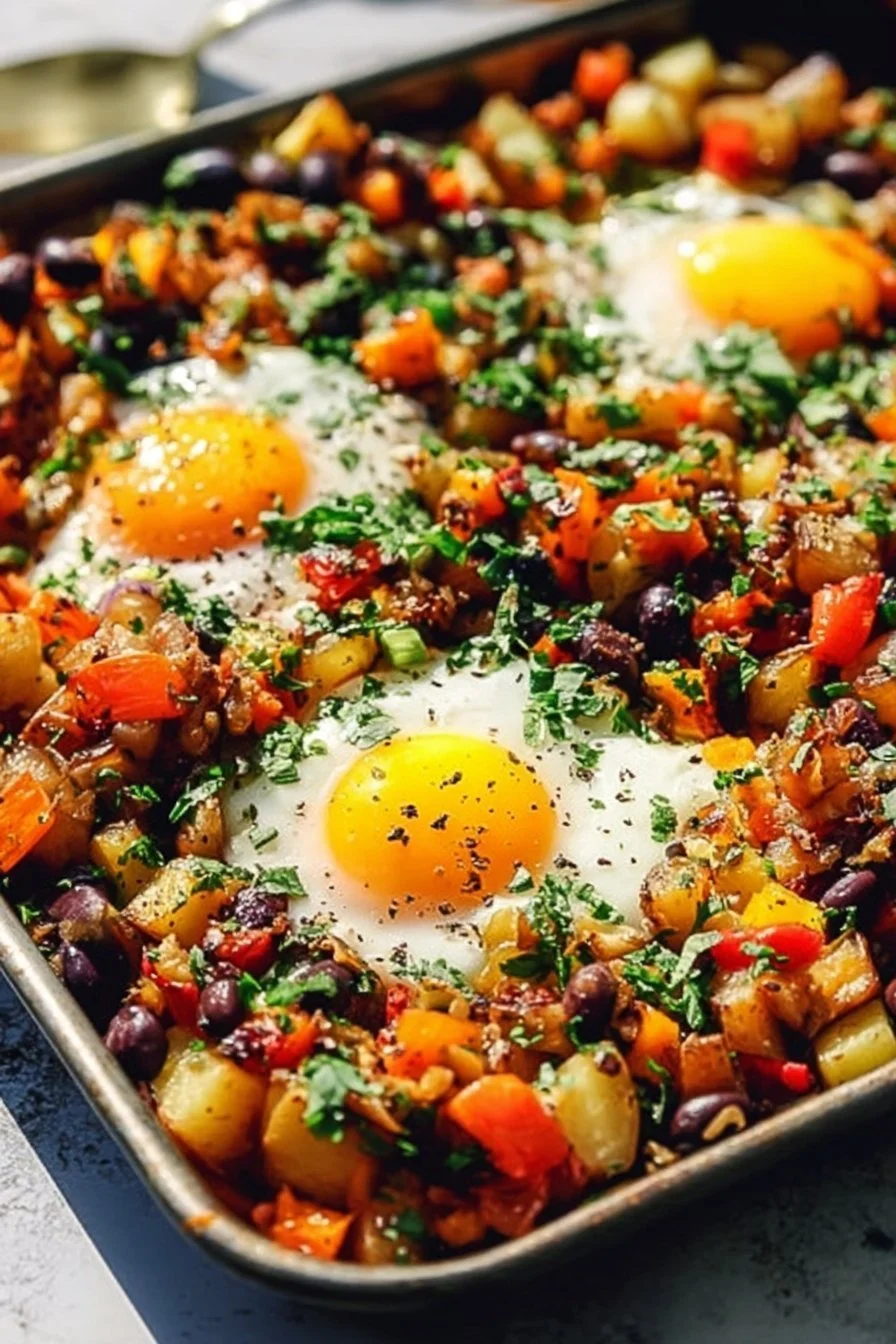 Sheet Pan Breakfast Hash 5 Sheet Pan Breakfast Hash with colorful vegetables and crispy potatoes