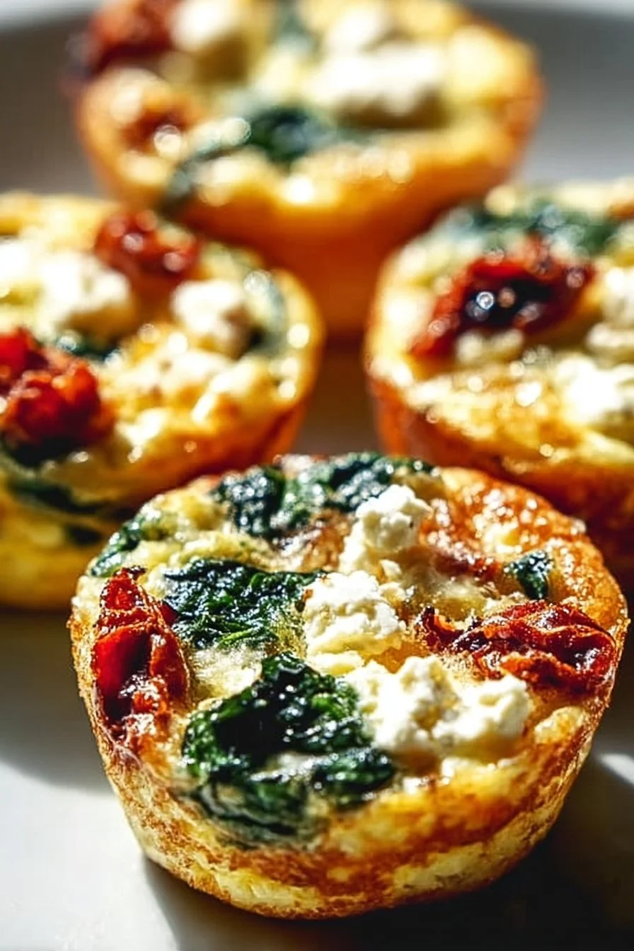 Spinach, Feta, and Sun-Dried Tomato Egg Muffins on a plate