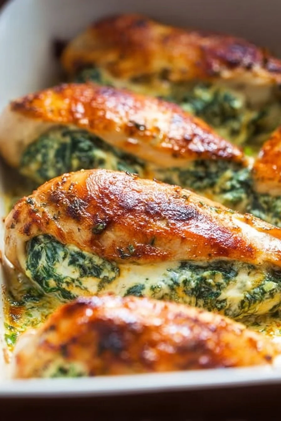 Spinach Stuffed Chicken Breasts 4 Delicious spinach stuffed chicken breasts ready to serve