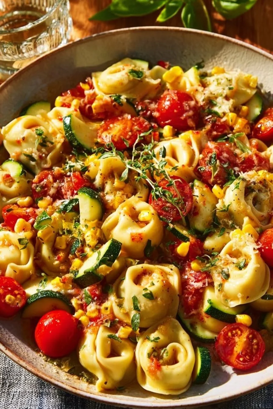 Colorful Vegetarian Italian Vegetable Skillet with fresh veggies in a pan
