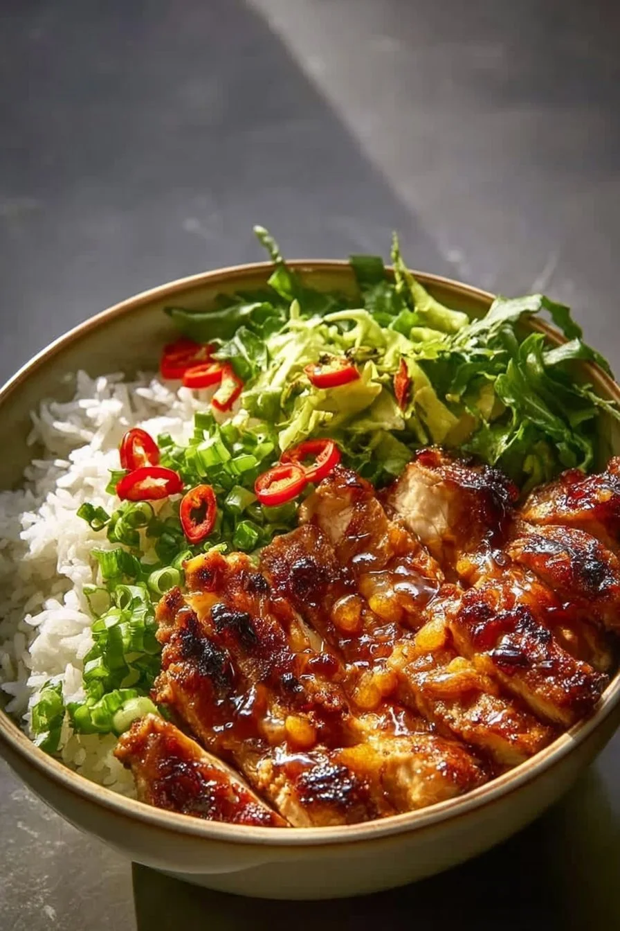 Delicious Vietnamese lemongrass chicken served with fresh herbs and rice