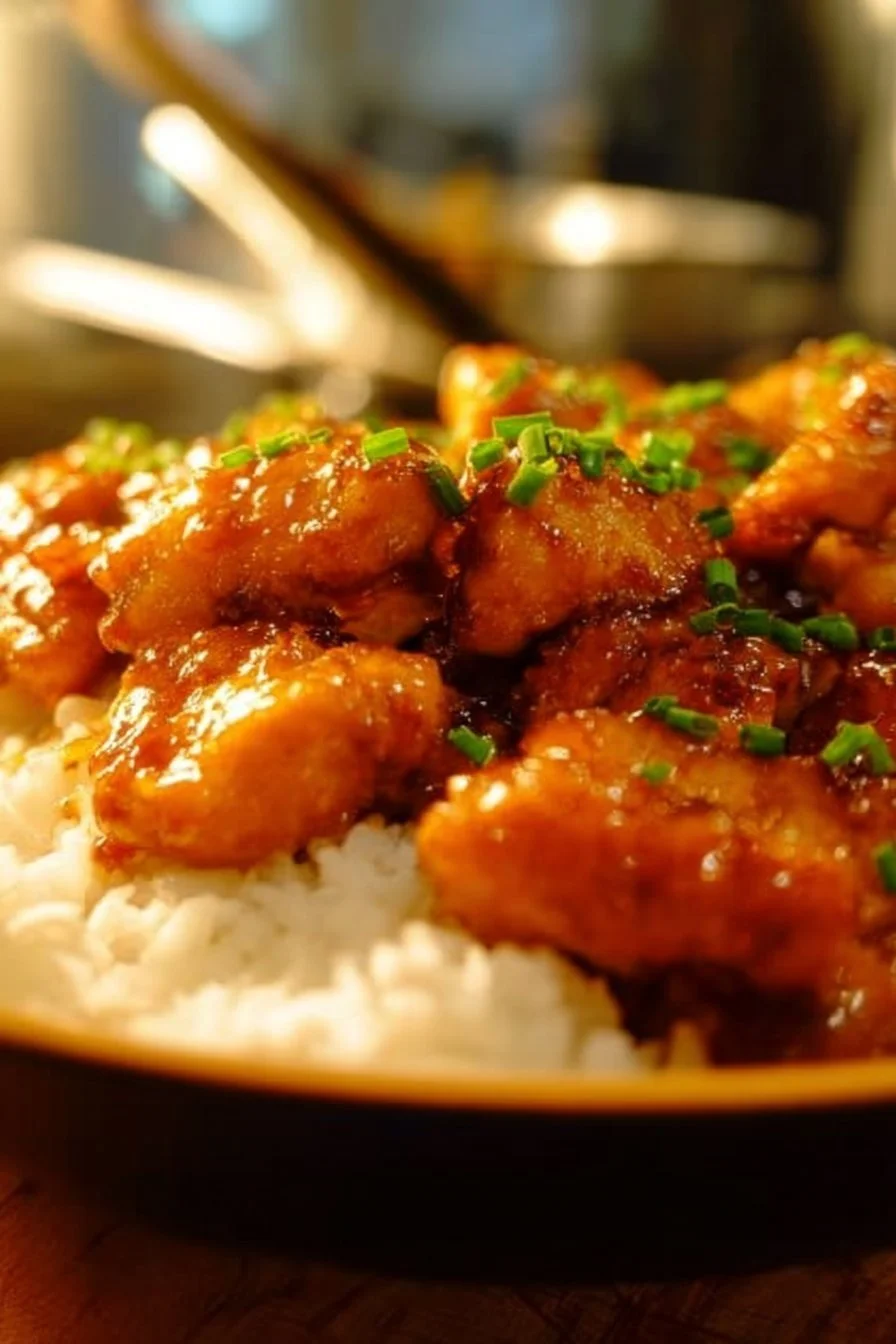 20 minute honey garlic chicken dish with glossy sauce and vegetables