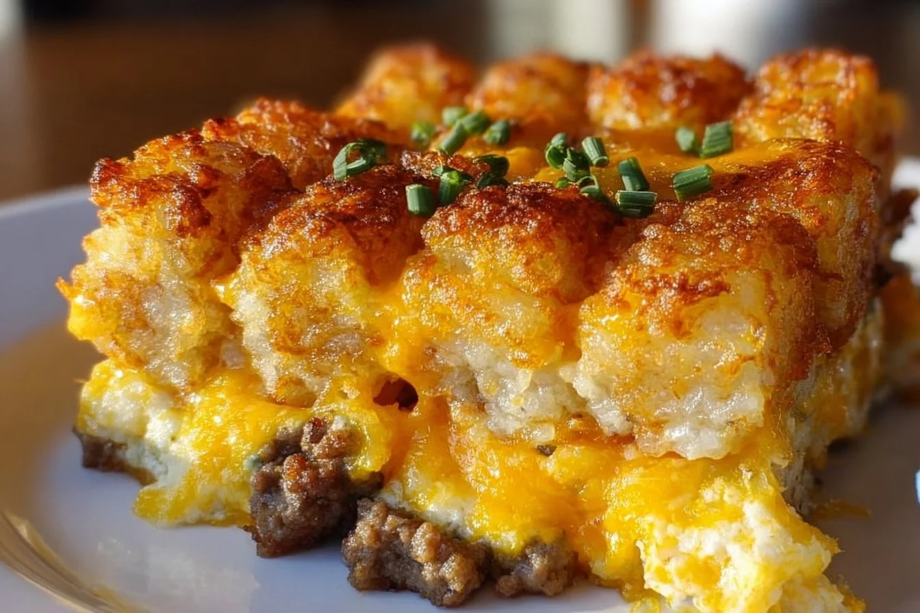 Delicious 5-star cheesy breakfast casserole ready to serve.