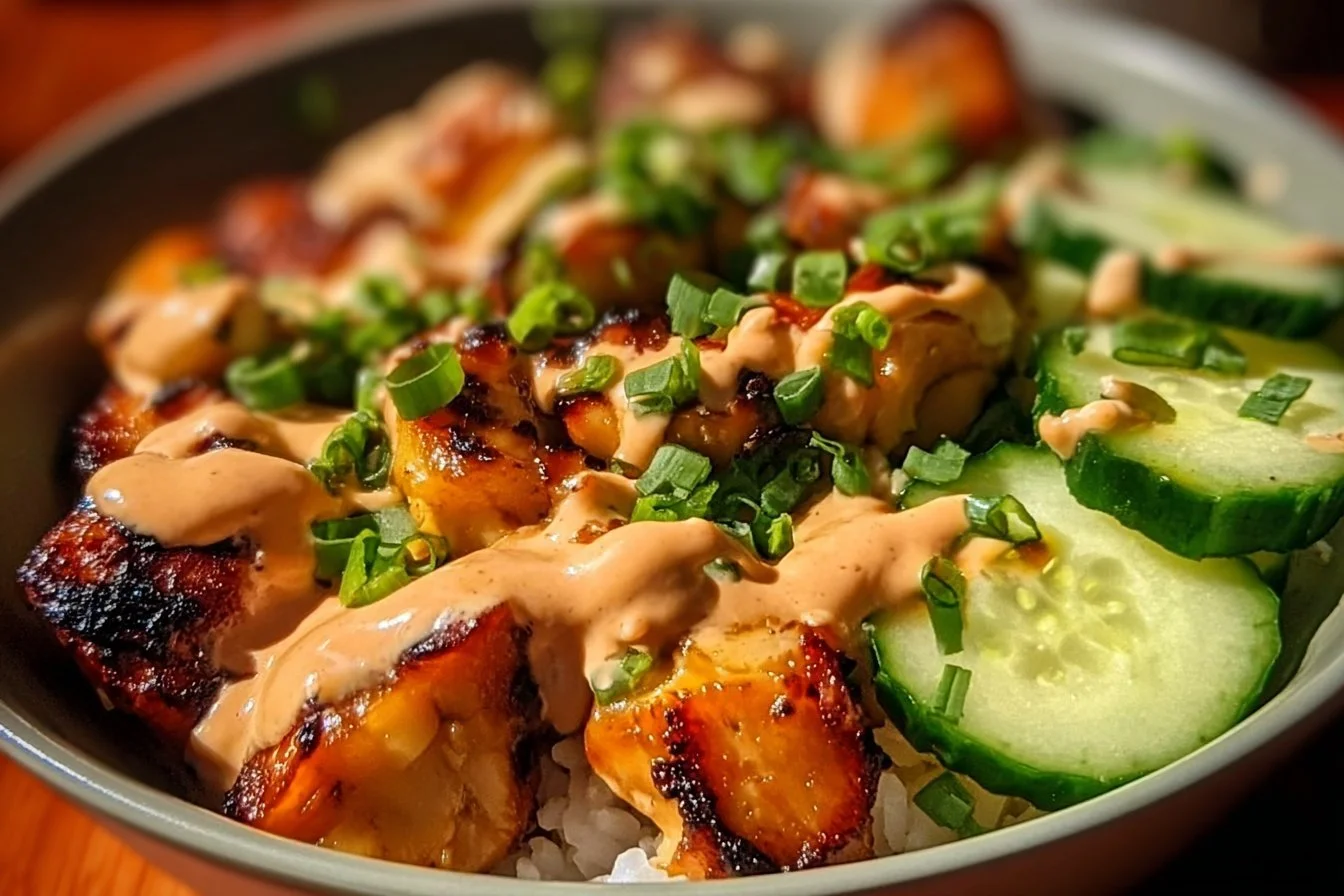 Bang Bang Chicken Bowl with crispy chicken and fresh vegetables