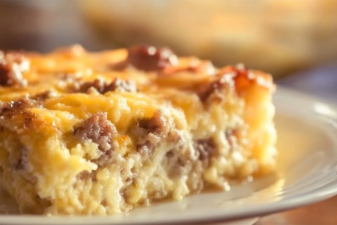 Delicious breakfast casserole with eggs, cheese, and vegetables