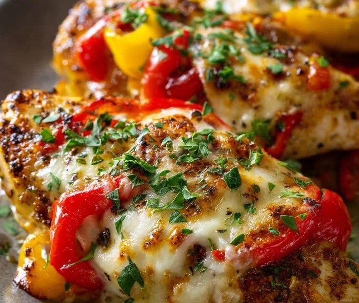 Cheesy Baked Chicken Breast and Peppers