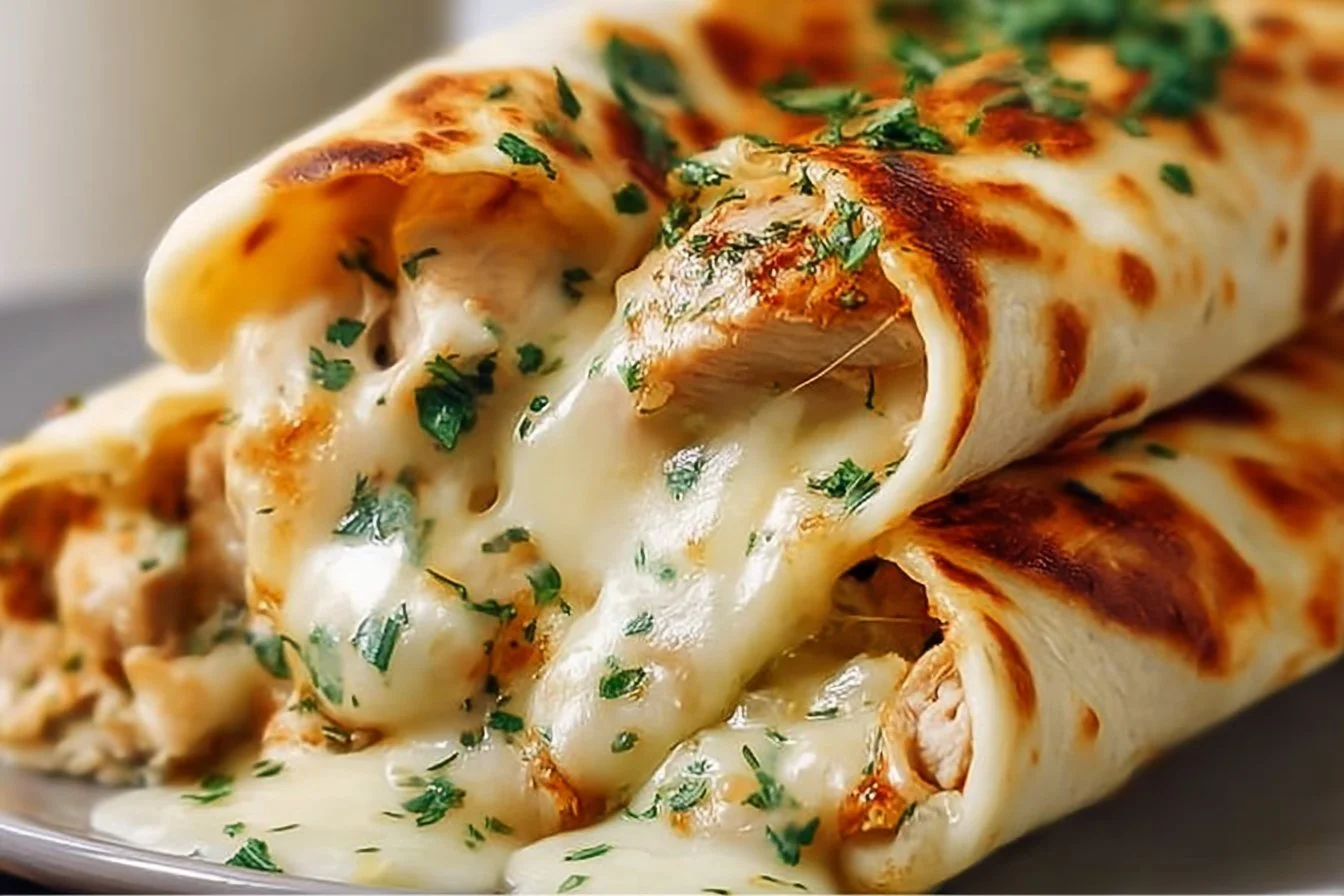 Cheesy Garlic Chicken Wraps 1 Delicious cheesy garlic chicken wraps ready to be served
