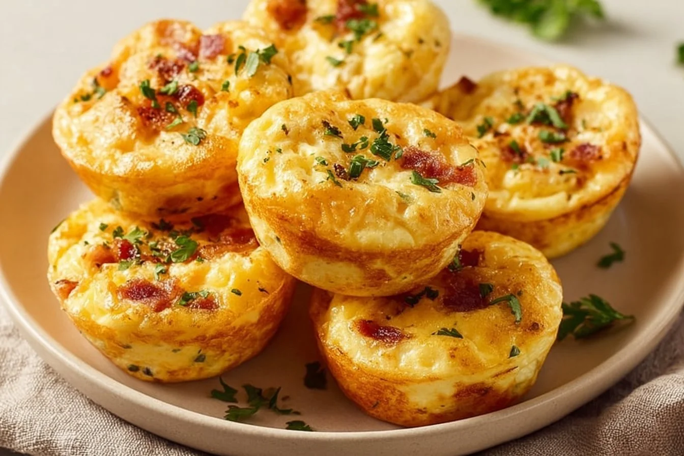 Cheesy muffin tin cottage cheese egg bites ready to be served