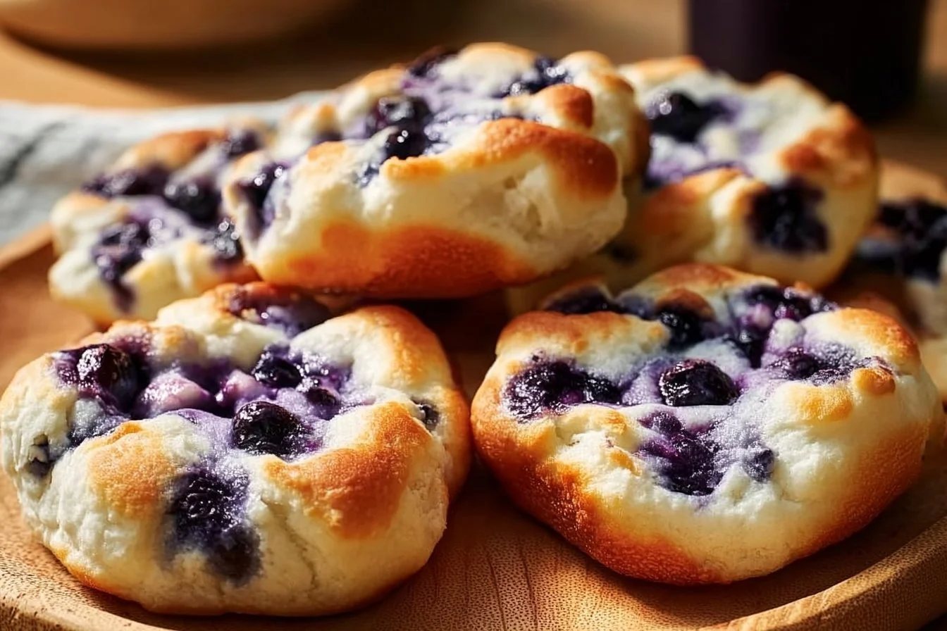 Fluffy cottage cheese blueberry cloud bread served on a plate