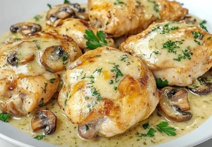 Creamy Garlic Mushroom Chicken Thighs