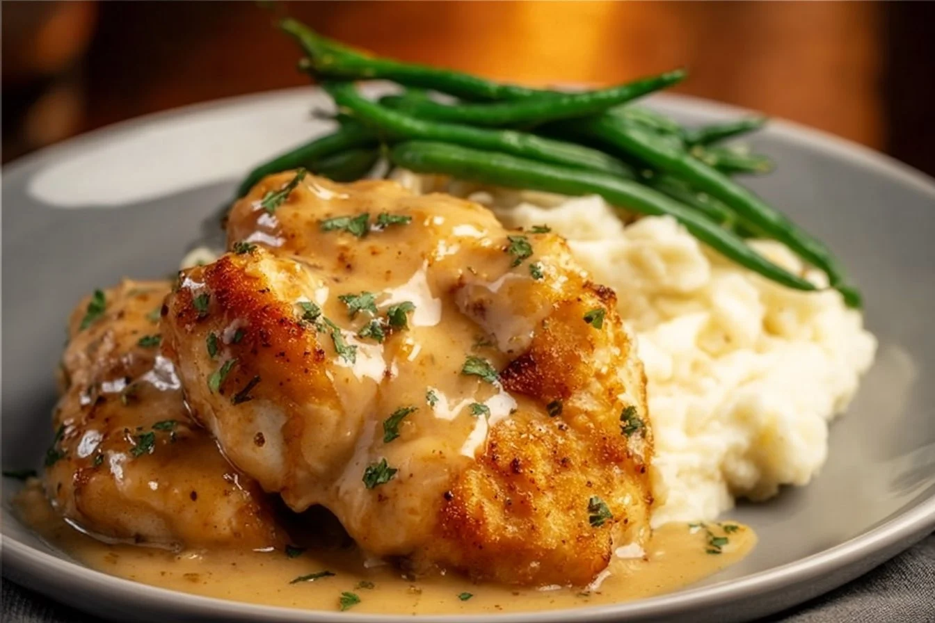 Creamy garlic parmesan chicken dish served on a plate