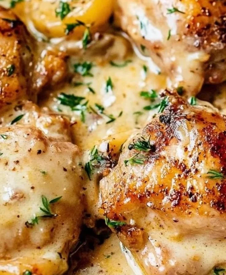 Creamy Oven Baked Chicken Thighs