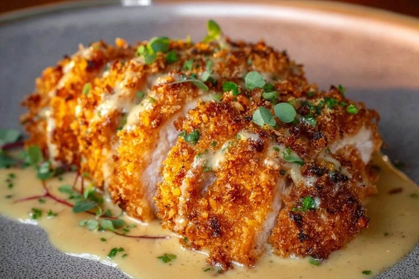 Crispy Parmesan Chicken with Creamy Garlic Sauce