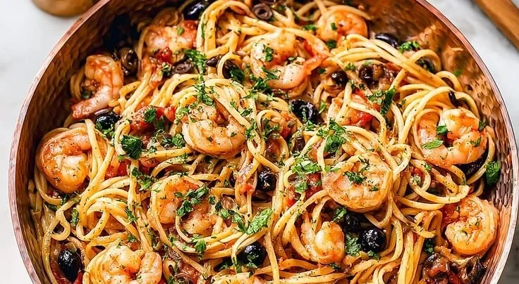 Delicious Pasta Puttanesca with Shrimp