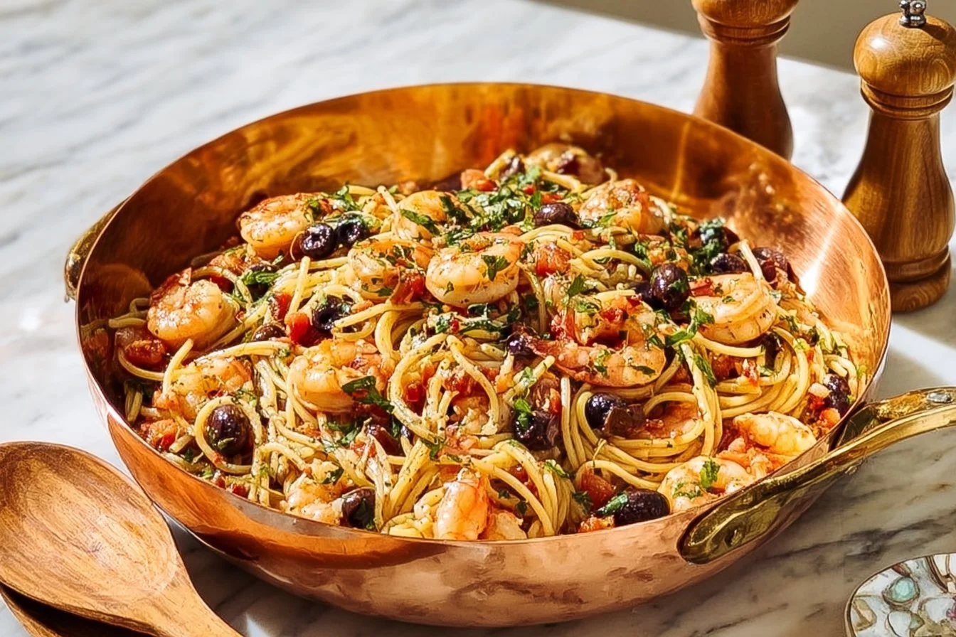 Delicious Pasta Puttanesca with Shrimp