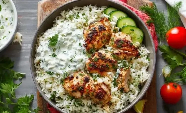 Dump-and-Bake Chicken Tzatziki with Rice