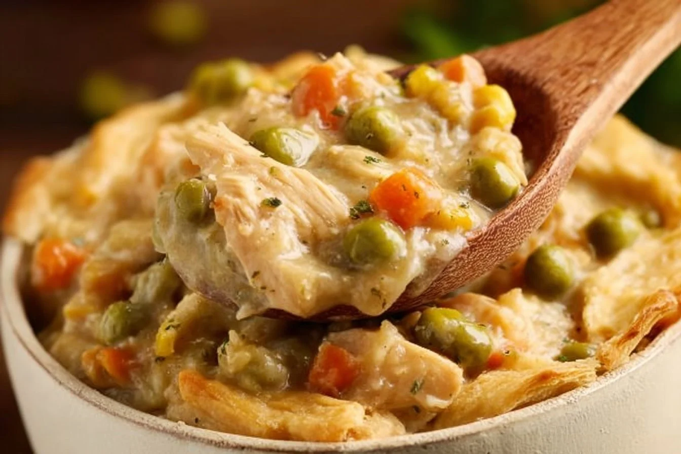 Easy Crockpot Chicken Pot Pie 5 Delicious Easy Crockpot Chicken Pot Pie served in a bowl with vegetables